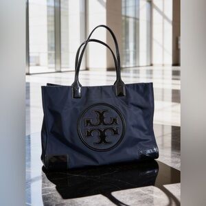 Tory Burch Black Tote with Glossy Black Logo